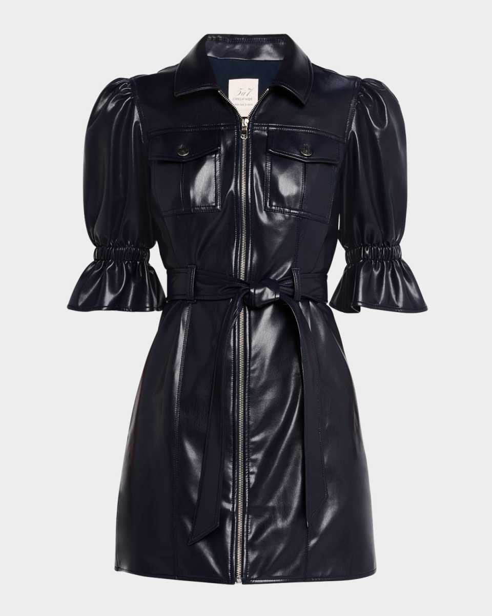 Holly Puff-Sleeve Vegan Leather Mini Dress