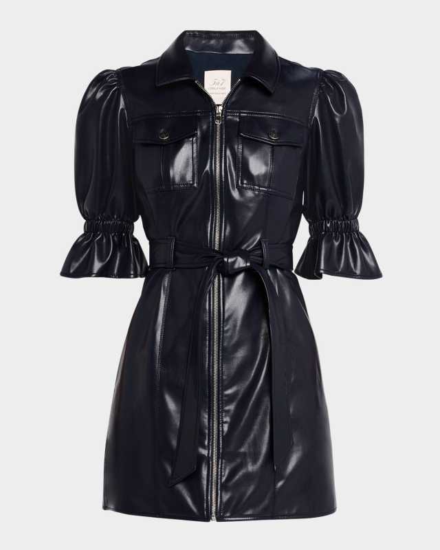 Holly Puff-Sleeve Vegan Leather Mini Dress