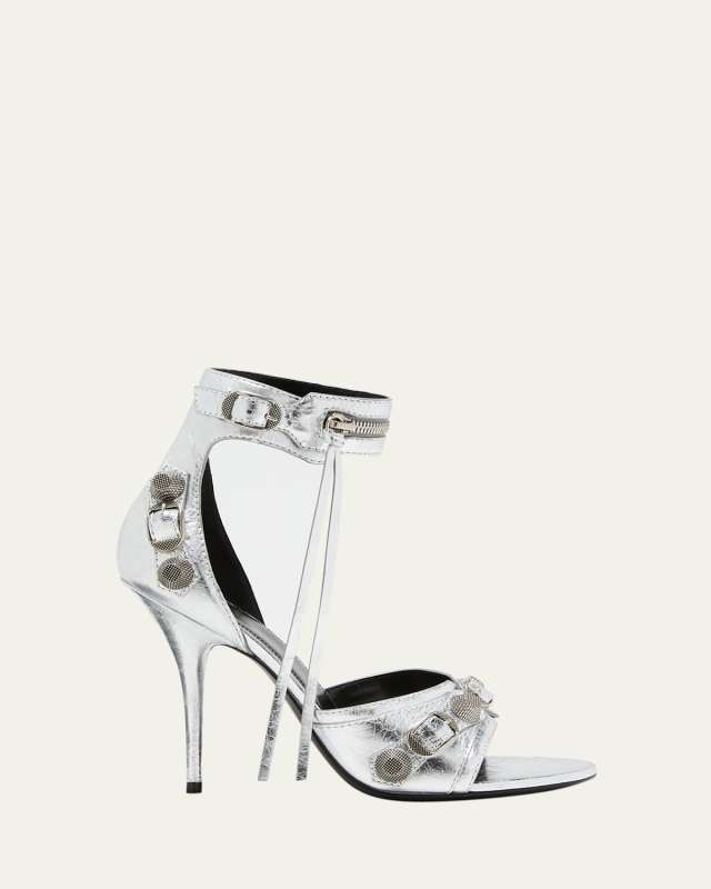 Cagole Metallic Ankle-Cuff Stiletto Sandals