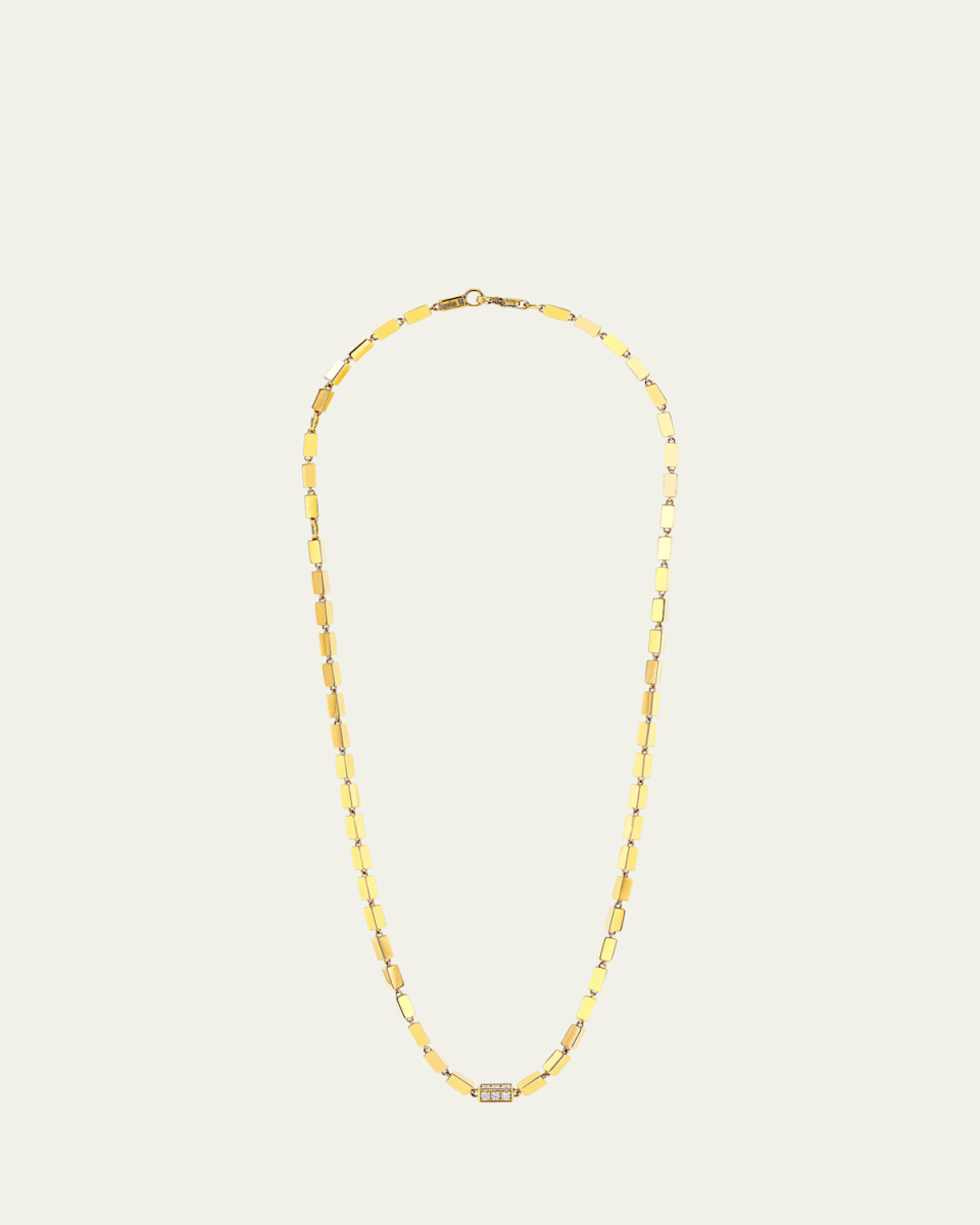 18K Yellow Gold Pave Diamond Link Block Chain Necklace