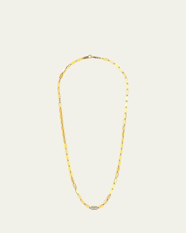 18K Yellow Gold Pave Diamond Link Block Chain Necklace