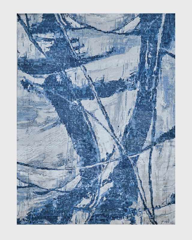Floor Art Hand-Knotted Dark Blue Rug, 9' x 12'