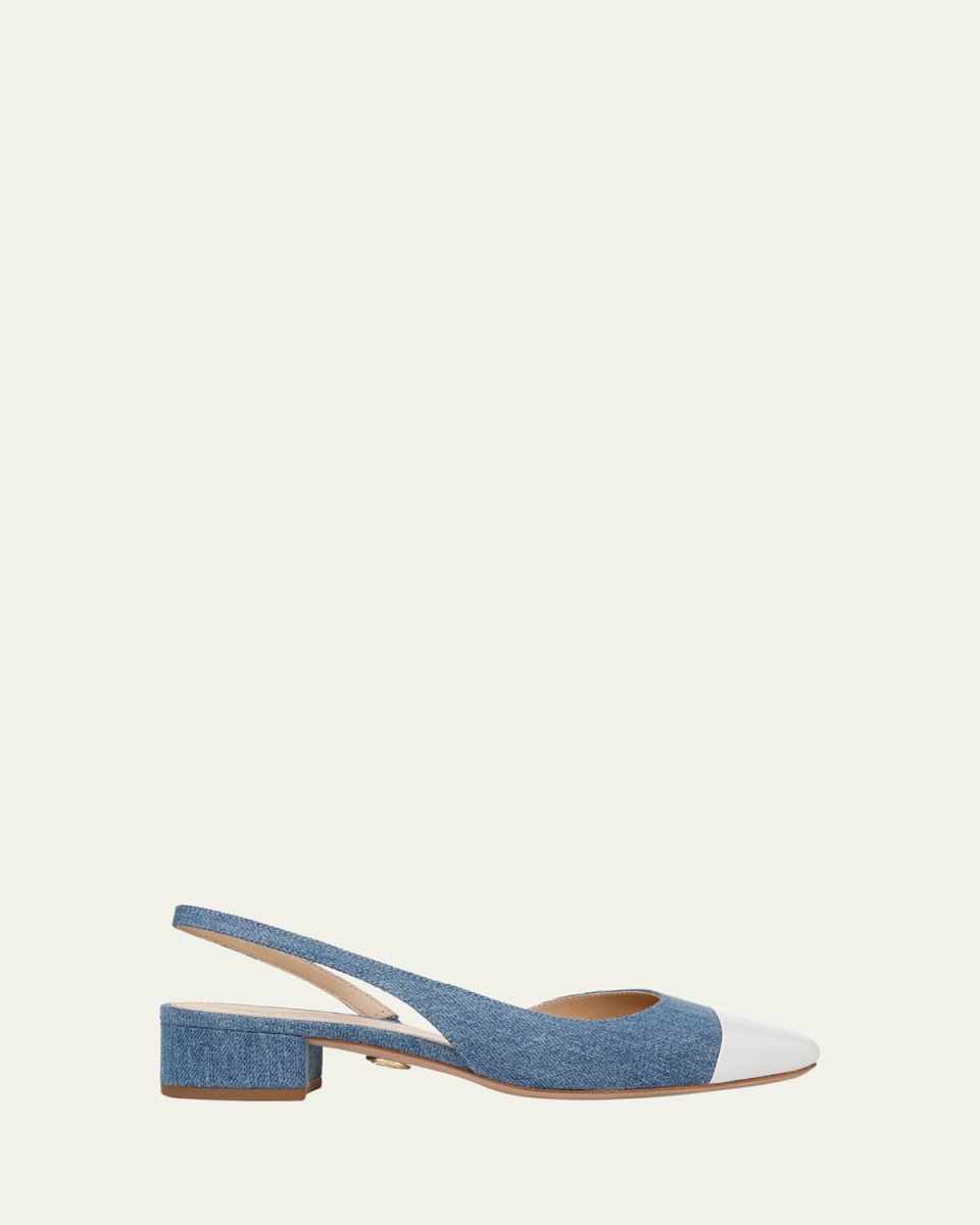 Cecile Denim Leather Slingback Ballerina Pumps