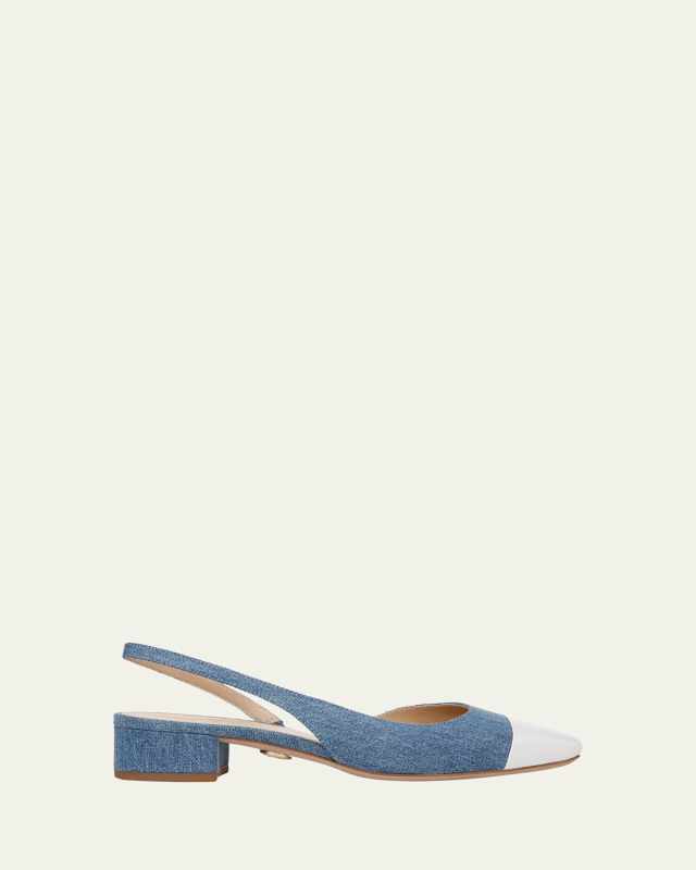 Cecile Denim Leather Slingback Ballerina Pumps