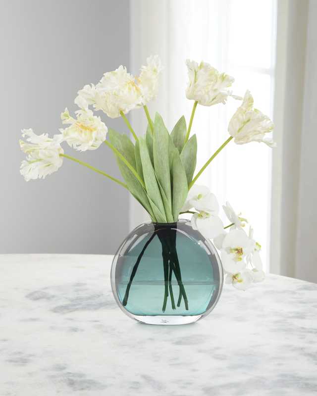 Green Crystal Tulips Faux Floral Arrangement in Glass Vase - 25"T