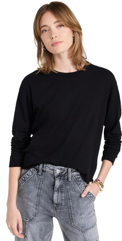 MOTHER The Long Sleeve Slouchy Cut Off Tee Black