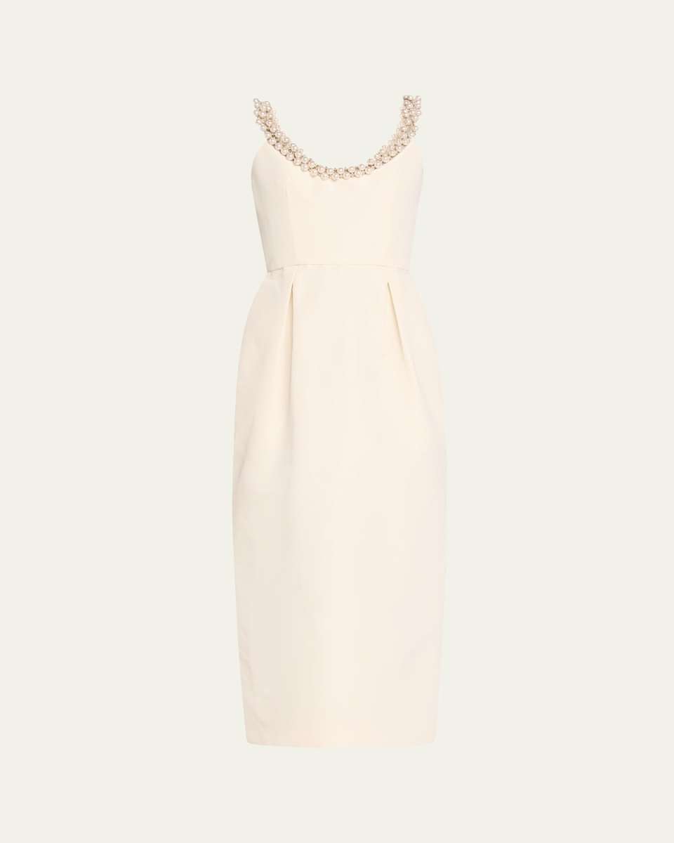 Pearly Neckline Midi Cocktail Dress