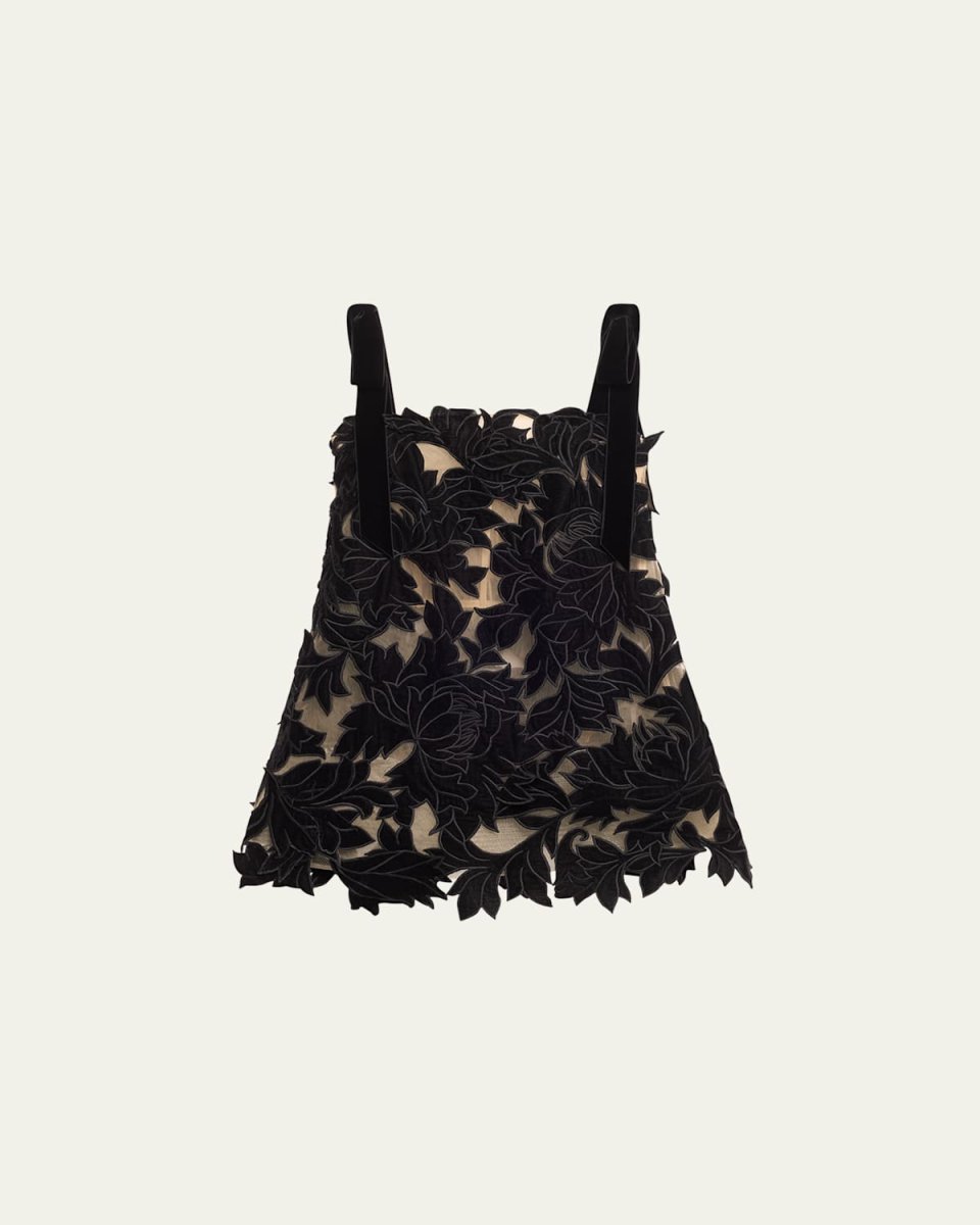 Peony Guipure Embroidered Bow-Strap Mini Dress