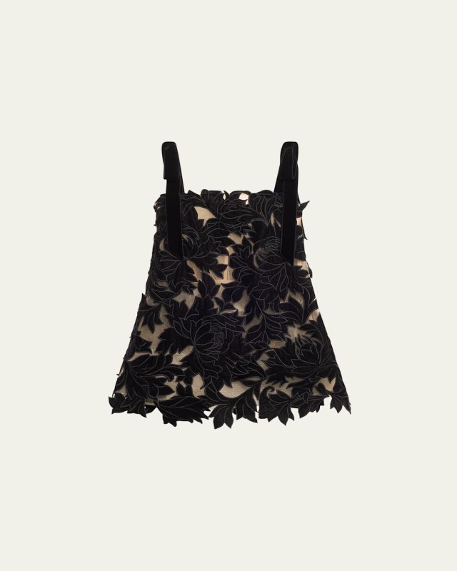 Peony Guipure Embroidered Bow-Strap Mini Dress