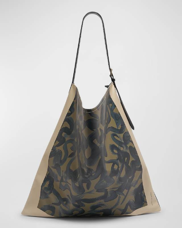 Crisp Scarf-Print Leather Tote Bag