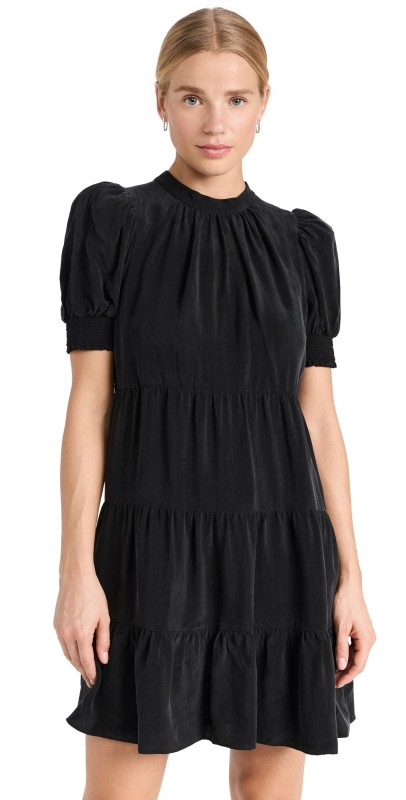 alice + olivia Dorine Puffleeve Trapeze Mini Dress Black