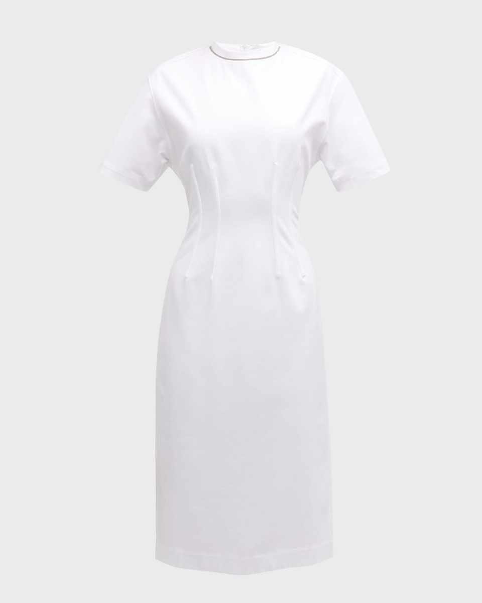Monili-Trim Corset Techno Couture Jersey Midi T-Shirt Dress