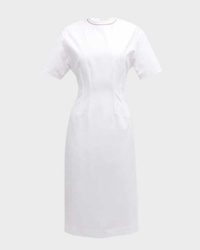 Monili-Trim Corset Techno Couture Jersey Midi T-Shirt Dress
