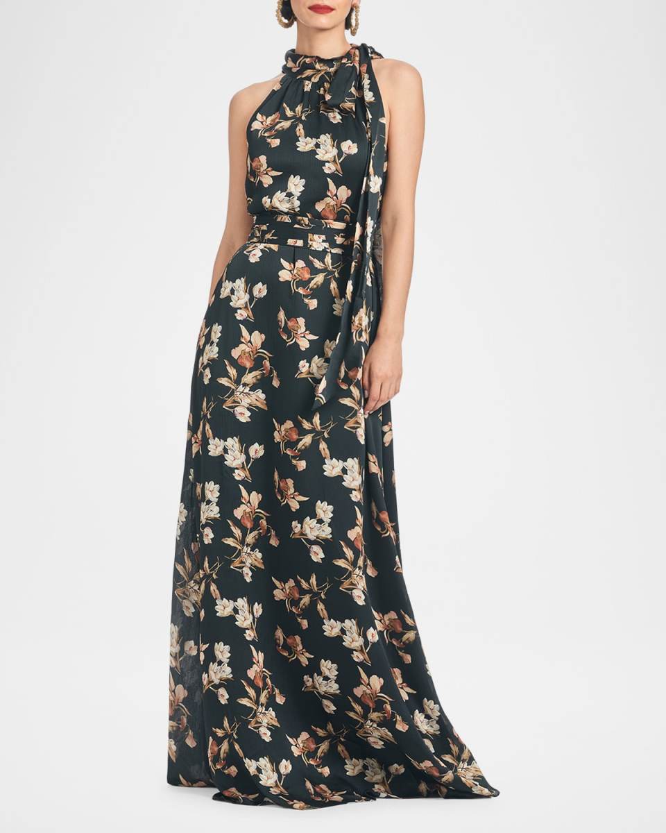 Kayla Floral-Print Georgette Gown
