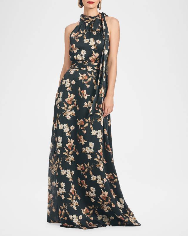 Kayla Floral-Print Georgette Gown
