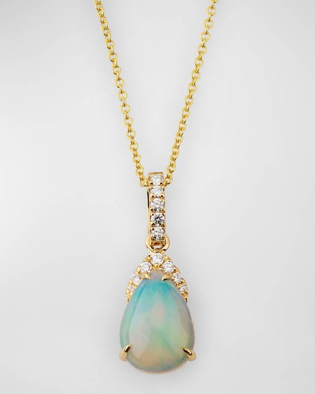 18K Yellow Gold Pear Shape Opal Necklace, 11x8mm