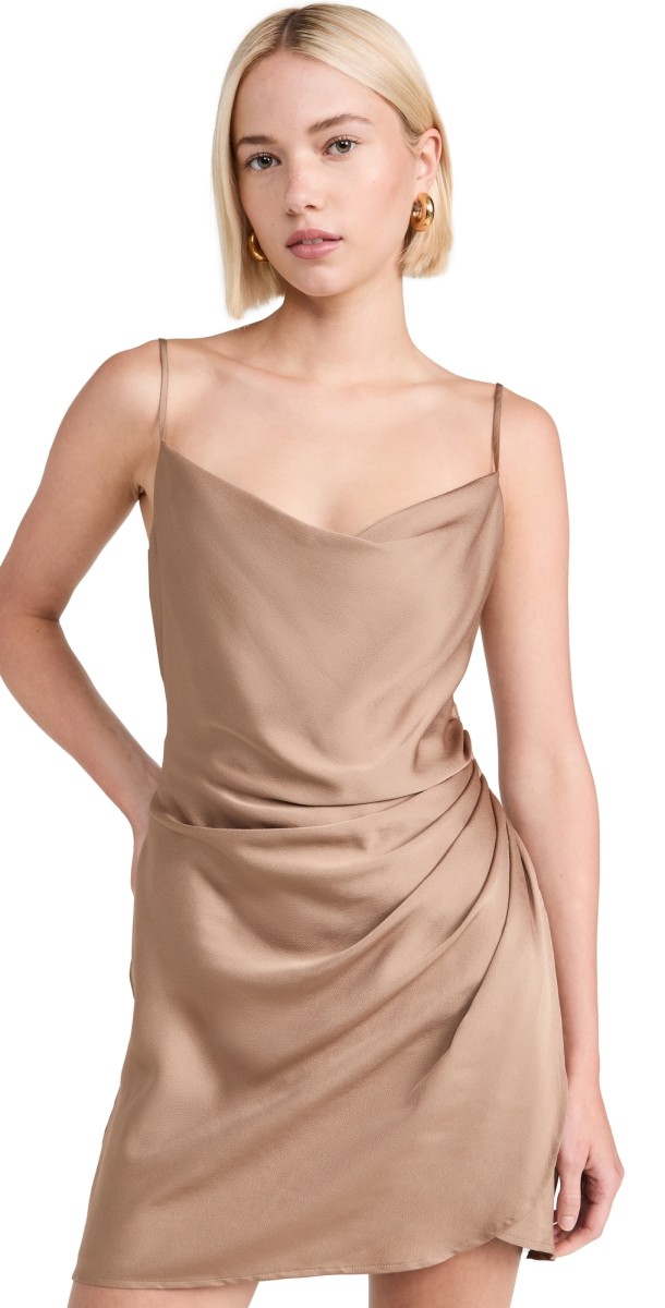 L'AGENCE Bruna Faux Wrap Cami Dress Dark Cappuccino