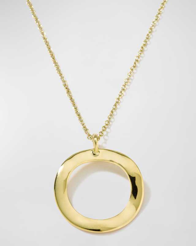 Short Mini Wavy Circle Pendant Neckace in 18K Gold