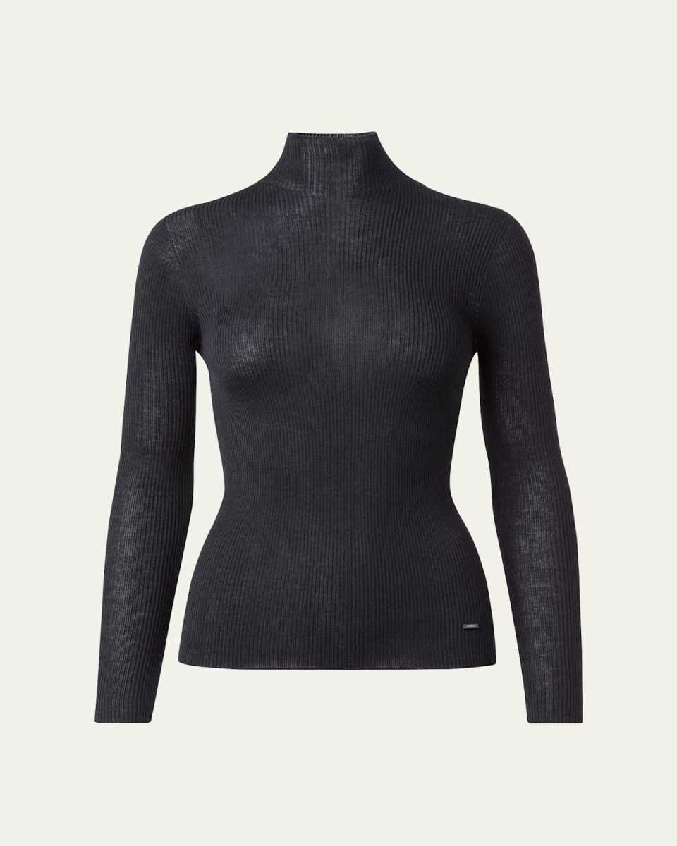 Cashmere-Blend Fine Ribbed Knit Top