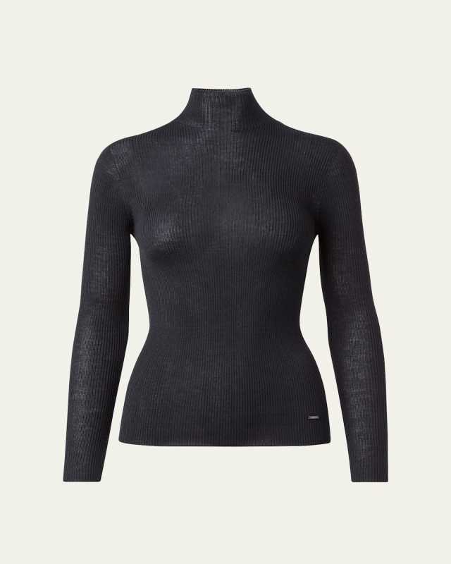 Cashmere-Blend Fine Ribbed Knit Top