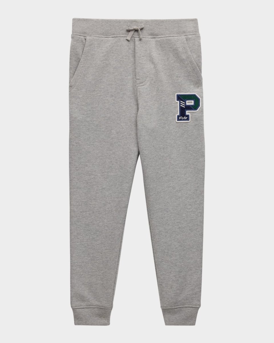 Boy's Fleece Joggers W/ Logo-Print Athletic Patch, Size 2-