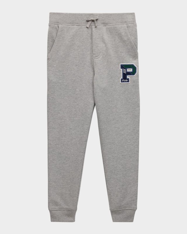 Boy's Fleece Joggers W/ Logo-Print Athletic Patch, Size 2-