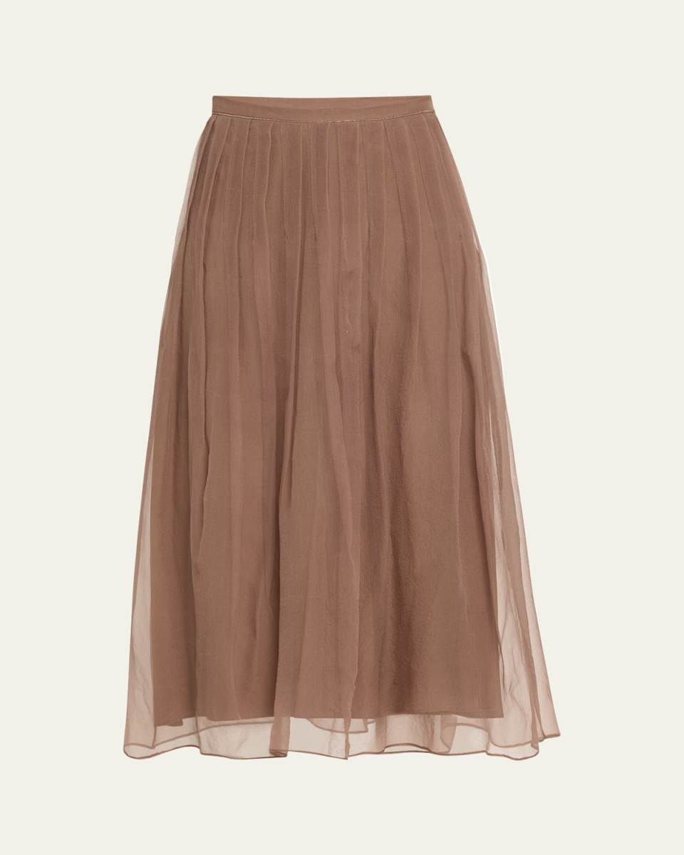 Monili Trim Crispy Silk Organza Midi Skirt