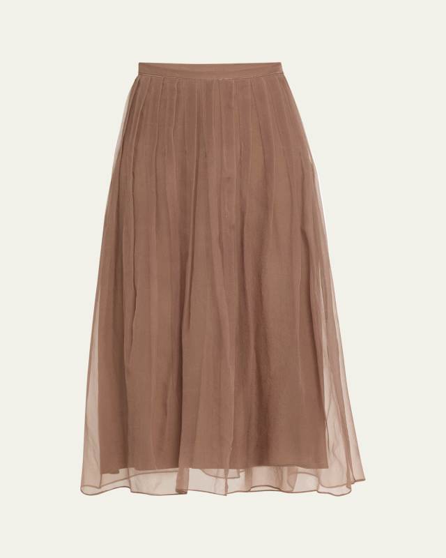 Monili Trim Crispy Silk Organza Midi Skirt