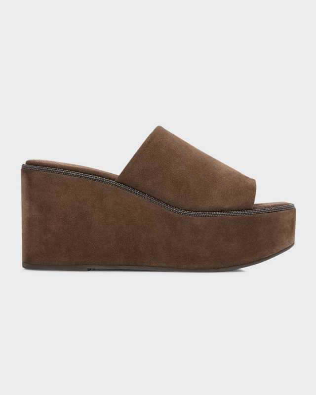 Suede Slide Wedge Platform Sandals