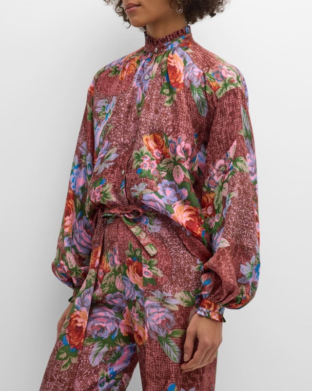Poet Wine and Rose Silk Blouse