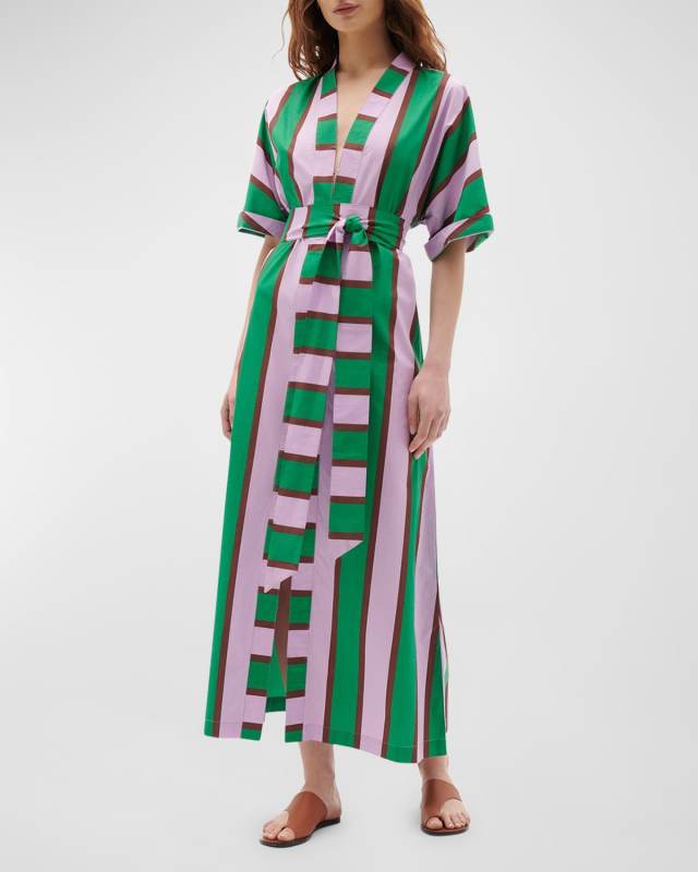 Adalaide Striped Short-Sleeve Maxi Dress