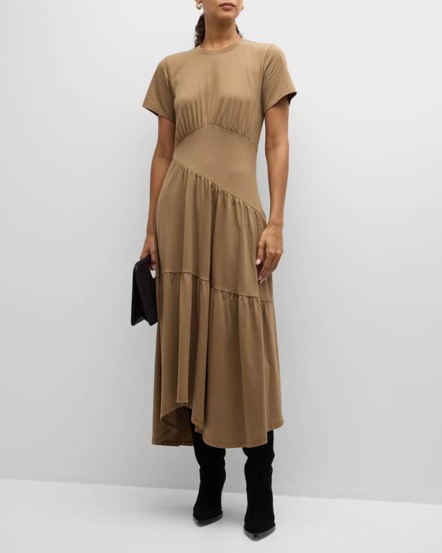 Short-Sleeve Gathered Maxi Dress
