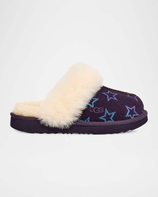 Girl's Cozy II Slippers W/ Iridescent Stars, Size Toddlers/Kids