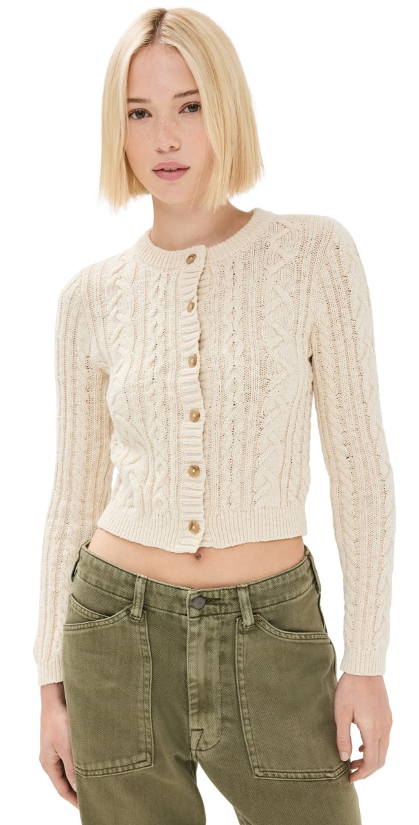 Denimist Cable Shrunken Cardigan Ecru Slub