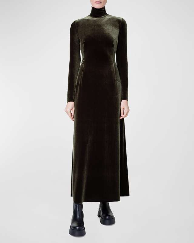 Fluid Velvet Mock-Neck Gown