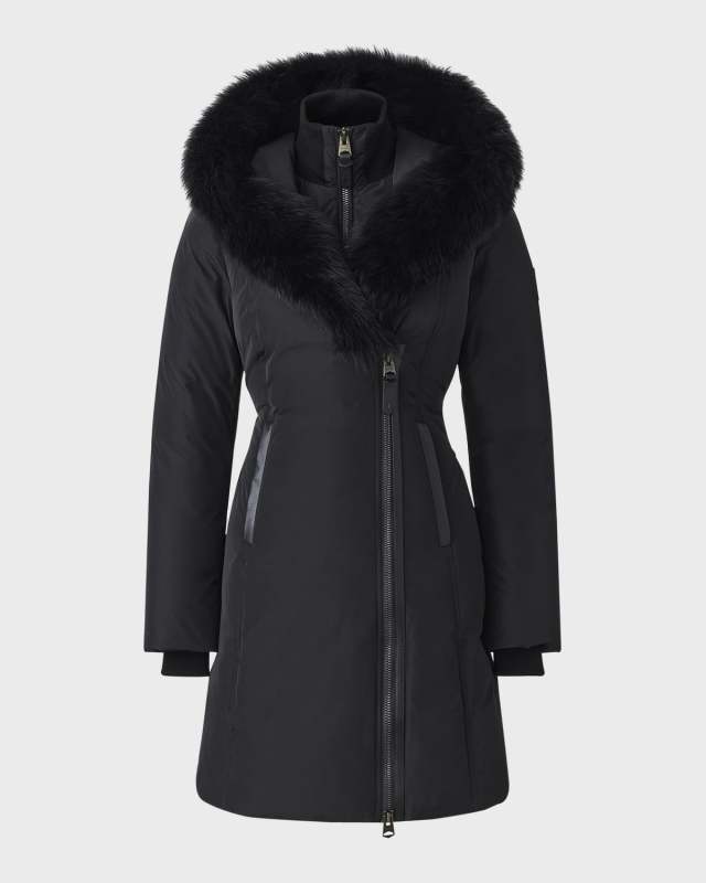 Kay Layered Parka Coat w/ Shearling Trim