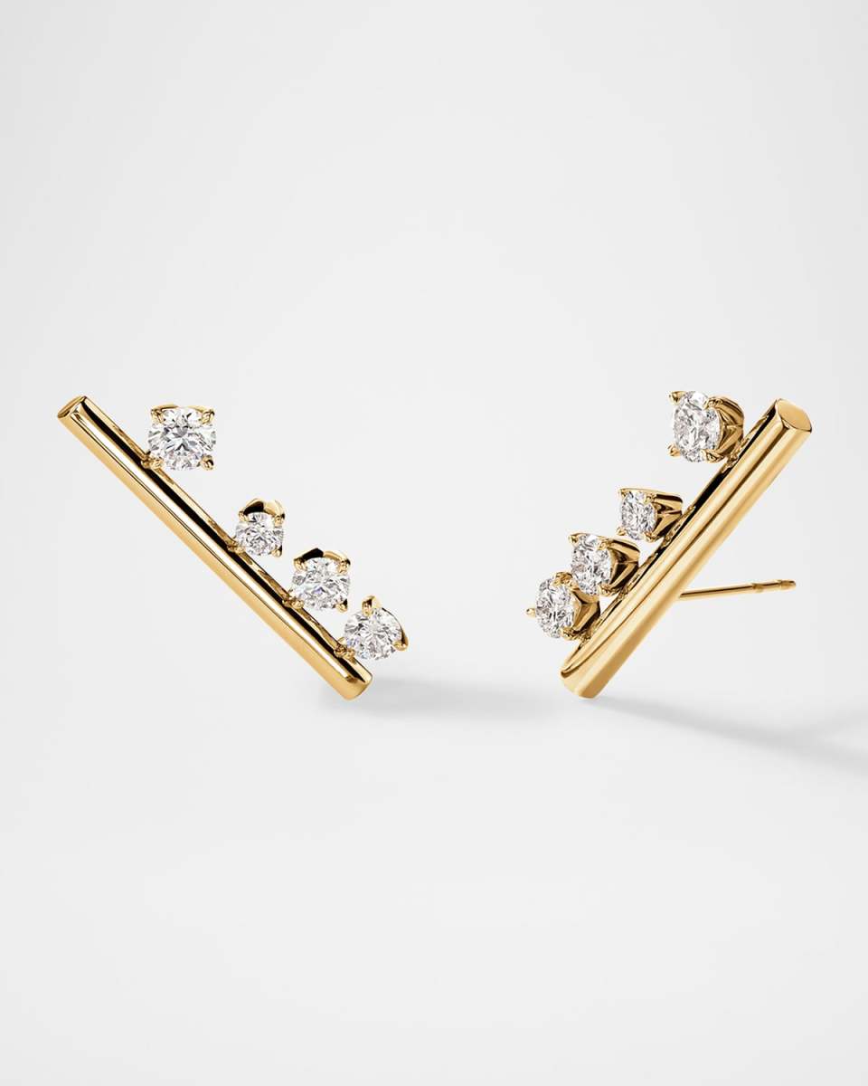 Barre Large 18K White Gold Floating Diamond Climber Earrings