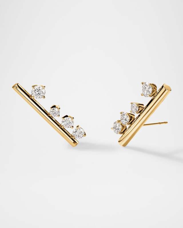 Barre Large 18K White Gold Floating Diamond Climber Earrings