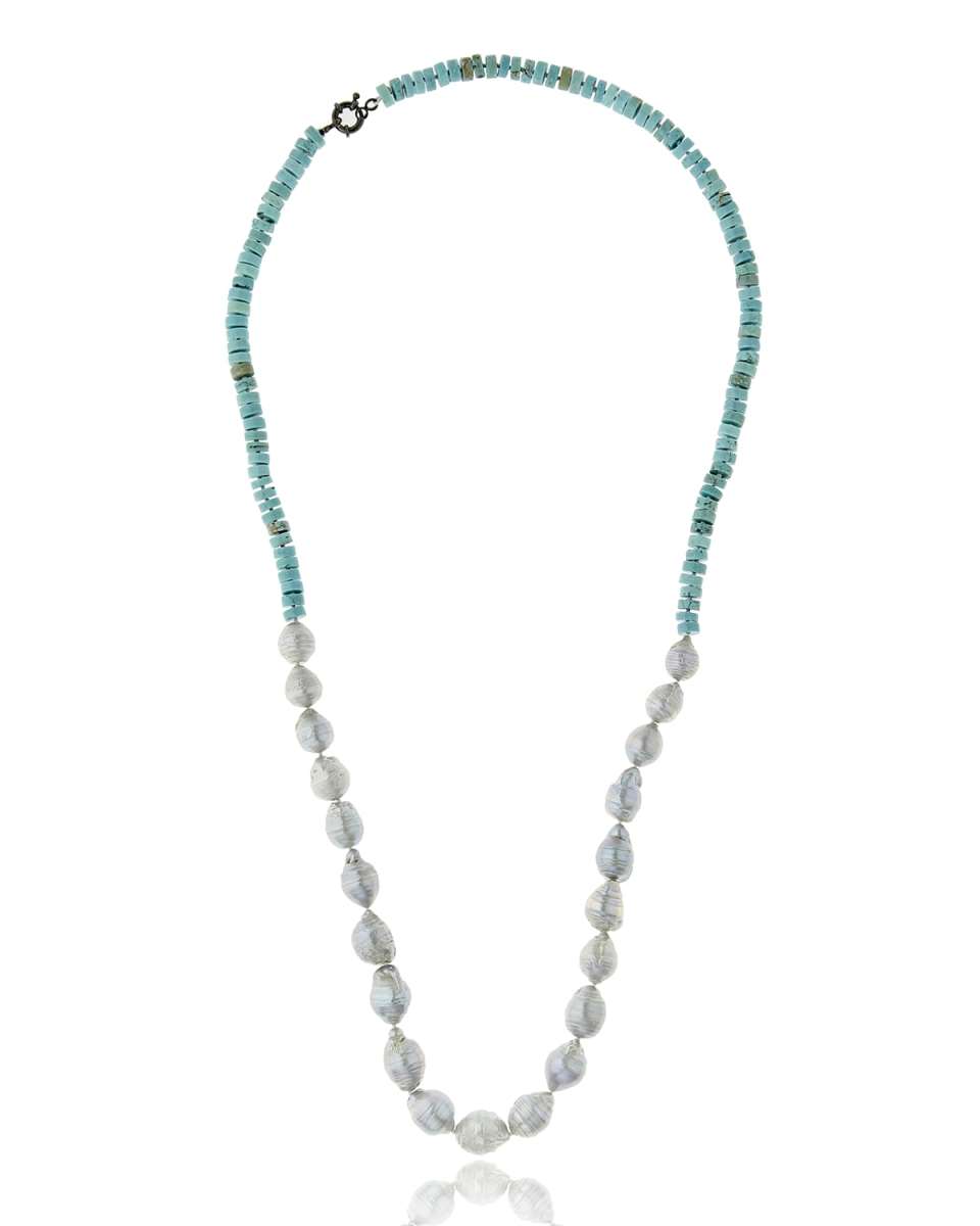 Half Turquoise & Baroque Pearl Necklace