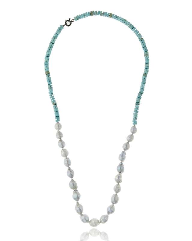 Half Turquoise & Baroque Pearl Necklace