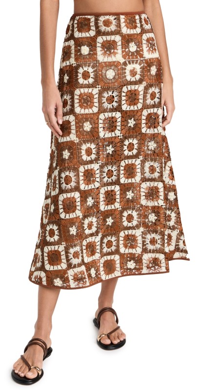 Johanna Ortiz Spice Island Midi Skirt Mocha/Ecru