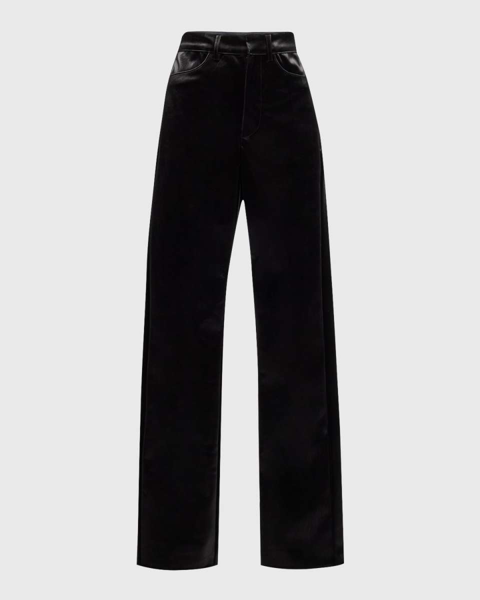 Satin High-Rise Straight-Leg Faux Leather Pants