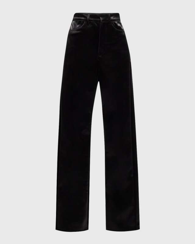 Satin High-Rise Straight-Leg Faux Leather Pants