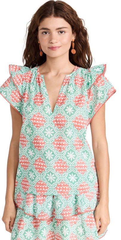 Marea Flutter Top With Trim Bright Pina