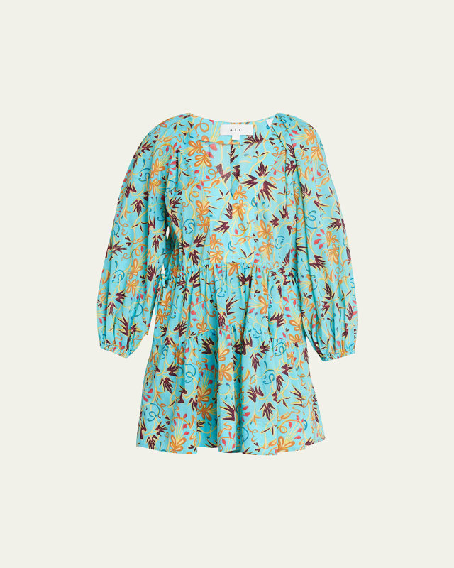 Sally Printed Cinch-Tie Mini Dress