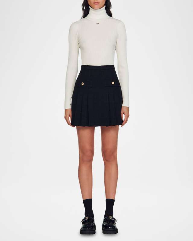 Katyna Pleated Tweed Mini Skirt