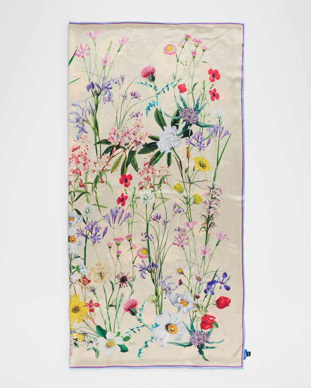 Neiman Marcus Exclusive Whitney Double Sided Floral-Print Silk Scarf