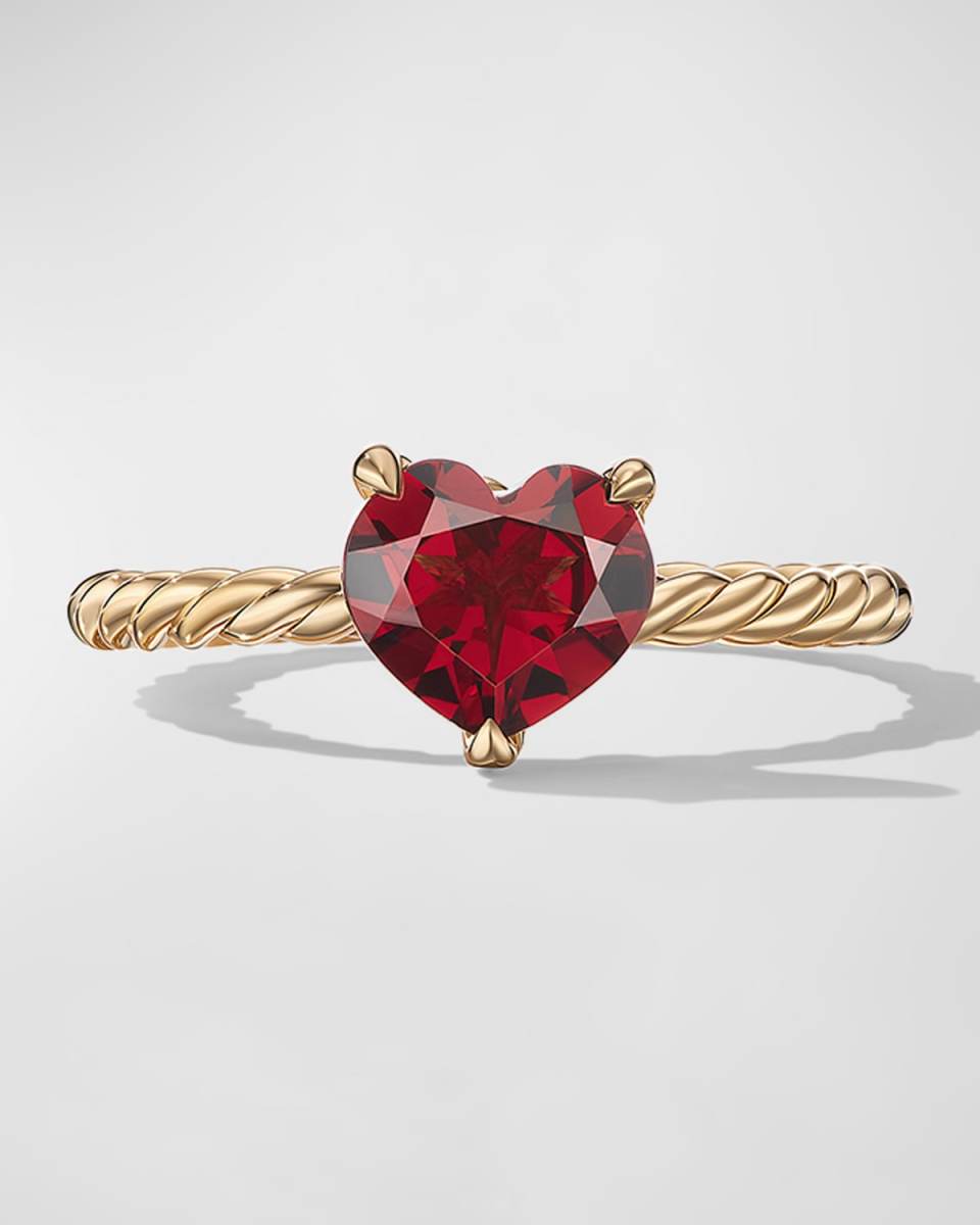 Chatelaine Heart Ring with Garnet in 18K Gold, 7mm
