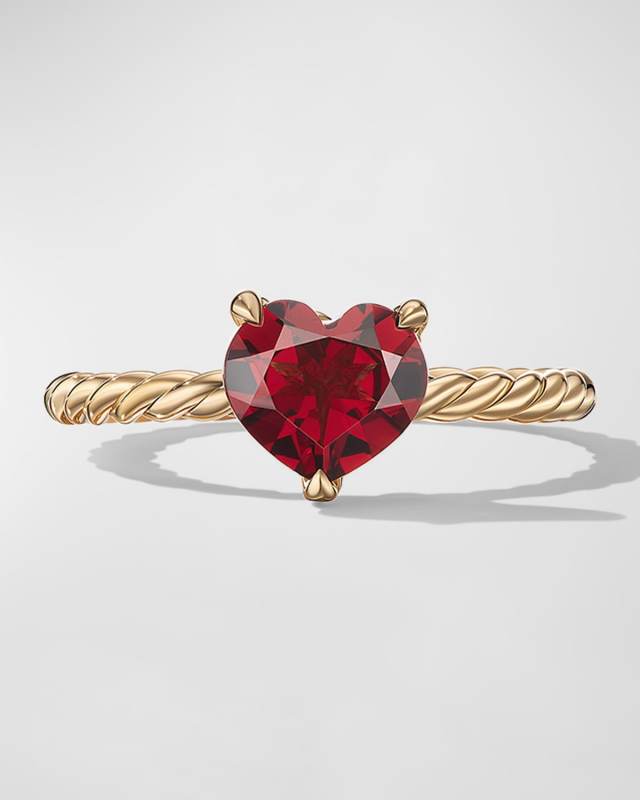 Chatelaine Heart Ring with Garnet in 18K Gold, 7mm