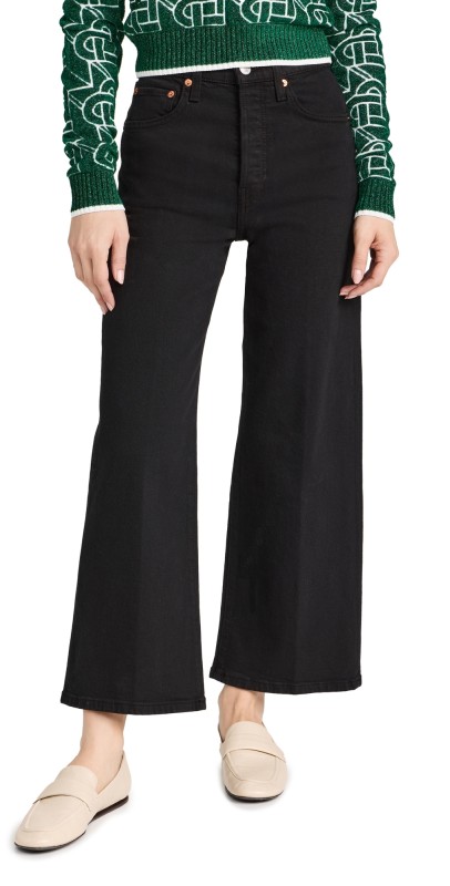 RE/DONE High Rise Wide Leg Crop Jeans Black